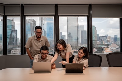 Office team working together in a modern meeting room